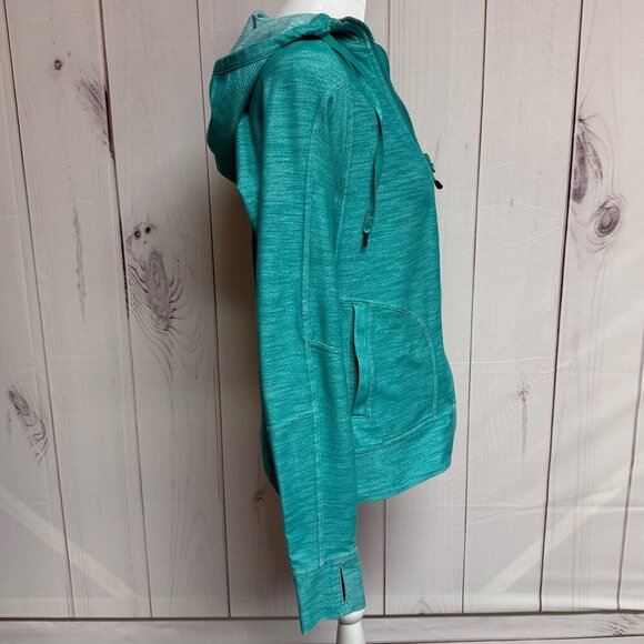 North Face Women’s Full-Zip Hooded Jacket Teal Size Medium Style A4M6 Thumbholes - Picture 3 of 11
